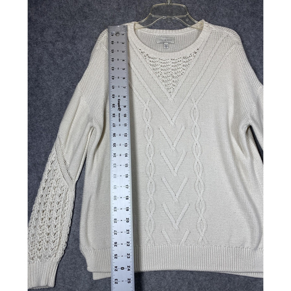 Lucky Brand Sweater Womens Extra Small Ivory Cable Knit Crochet Pullover 7W15102 - Picture 4 of 12